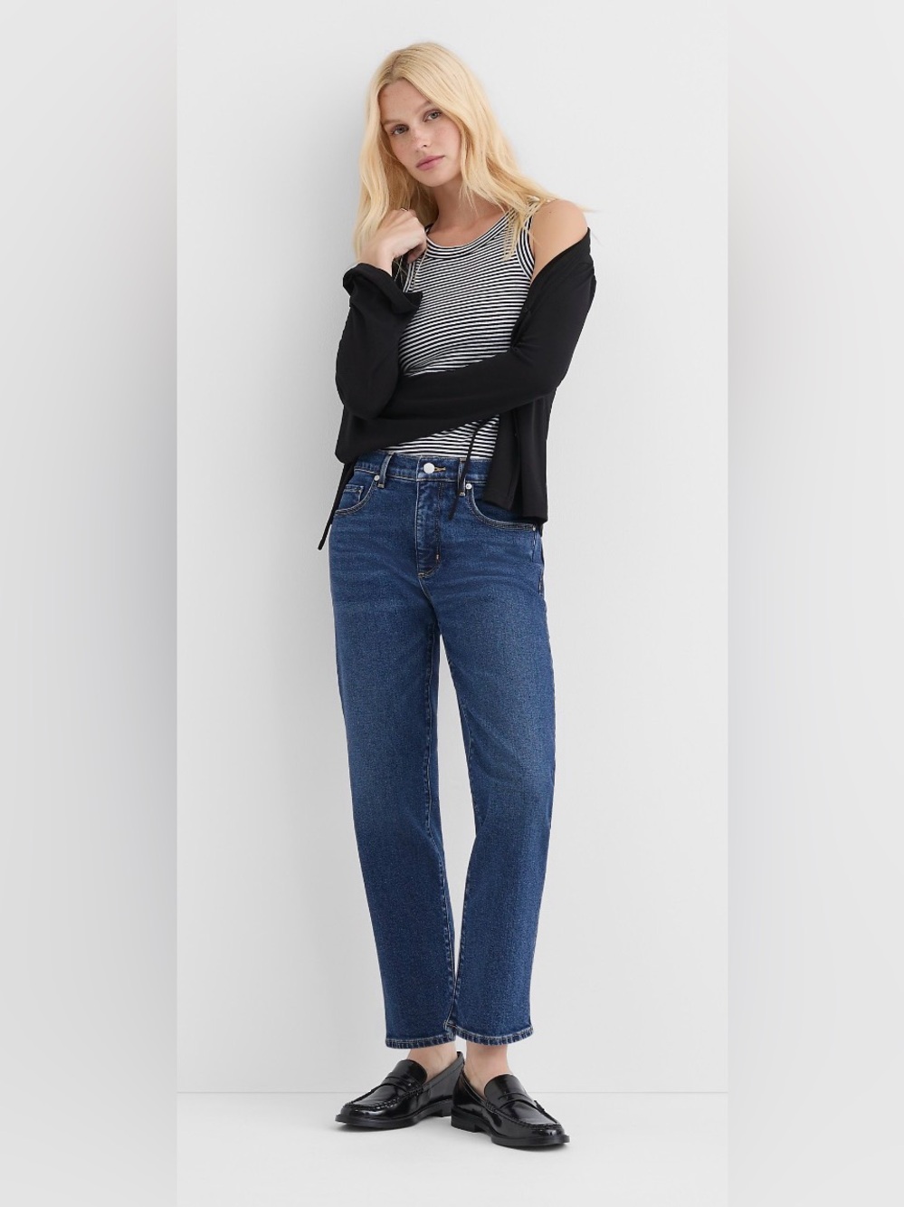 Loft Revete Classic Mid -Rise Straight Slim Leg Jeans in Dark Blue 30
